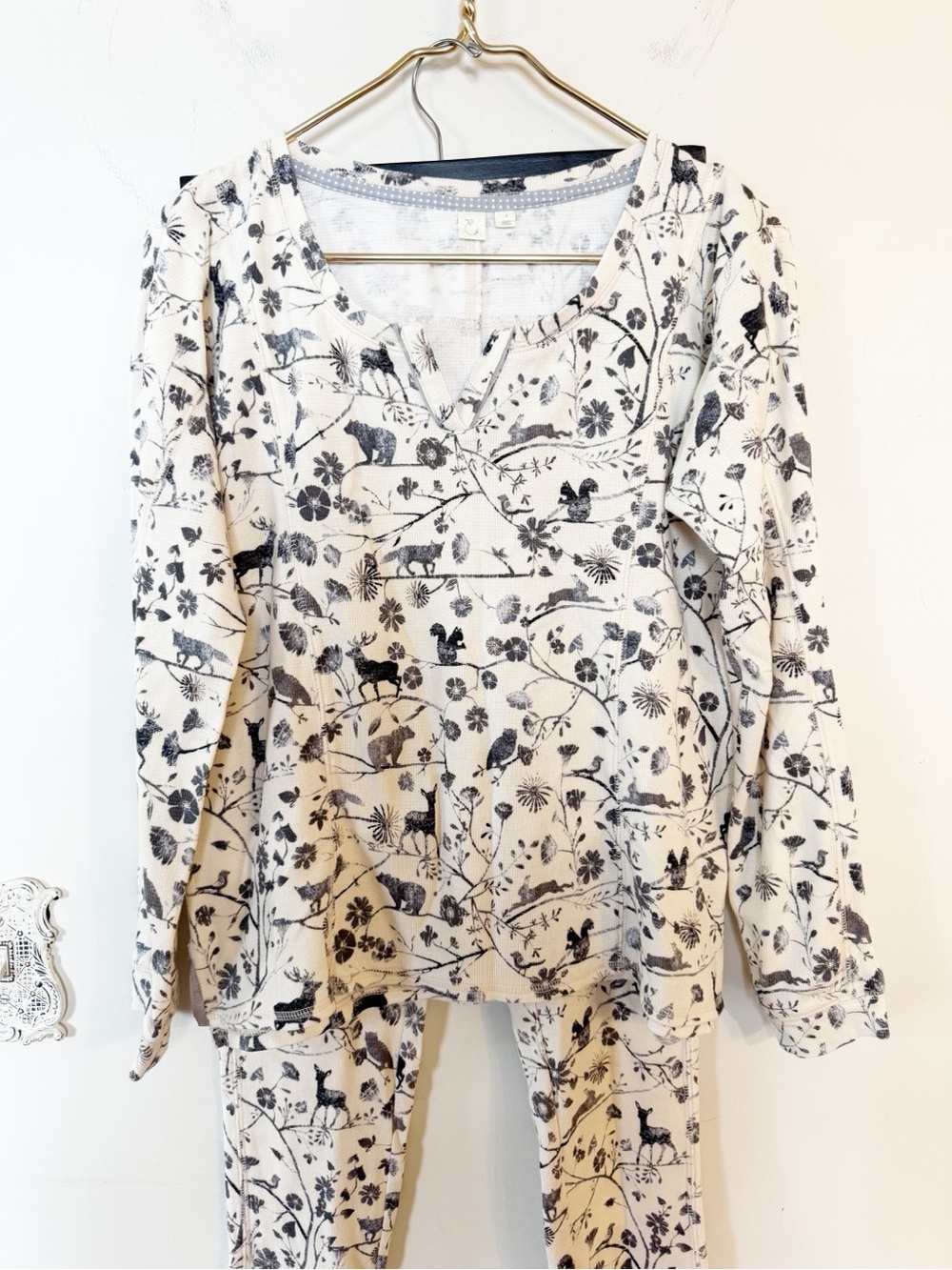 Anthropologie E by Eloise Floral Woodland Animal Thermal Pajama Set S / M - Picture 6 of 11